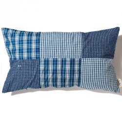 画像1: BasShu Grandad Check Long Feather Cushion Indigo Check*クッション付き