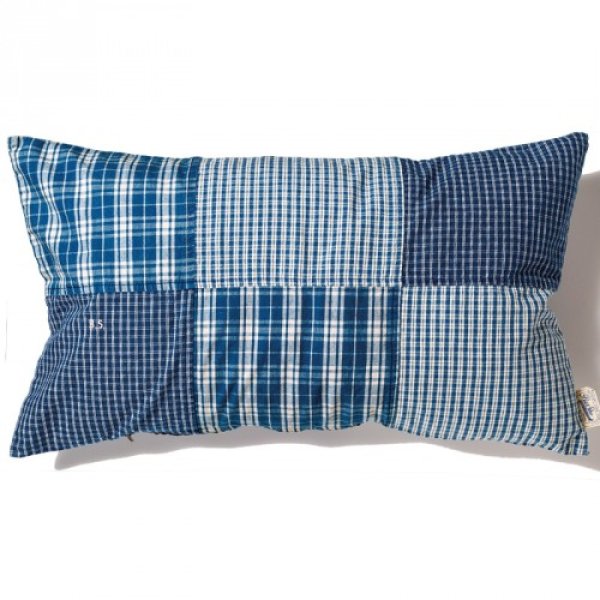 画像1: BasShu Grandad Check Long Feather Cushion Indigo Check*クッション付き (1)