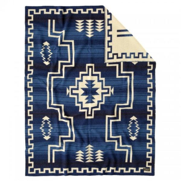 画像1: BasShu Wool Blanket Jacquard BLUE (1)